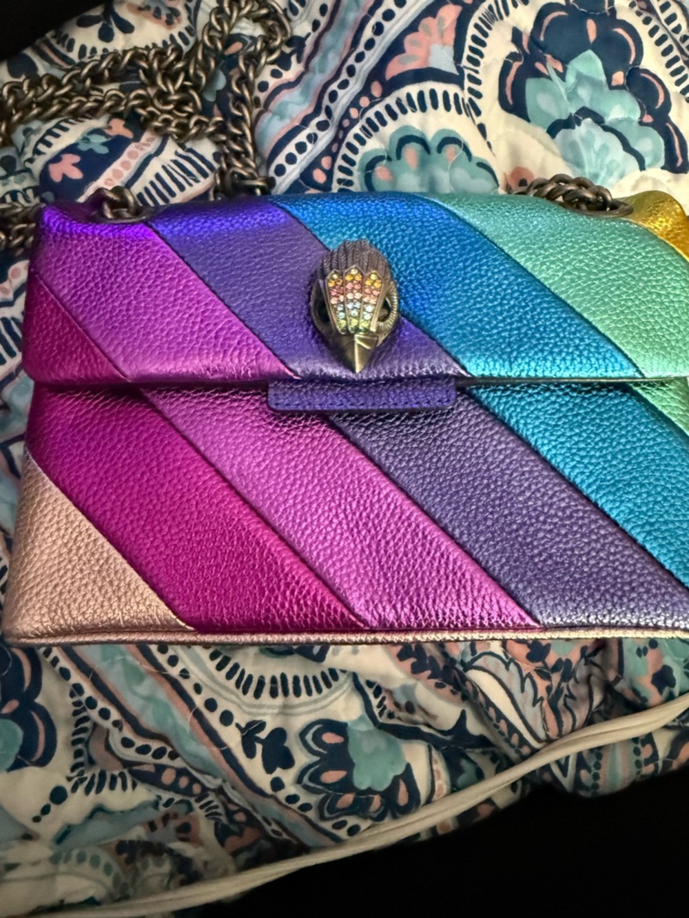 Kurt Geiger London Rainbow Kensington Bag NWT + Slides Sandals Size 9.5 (Worn) - Picture 9 of 9
